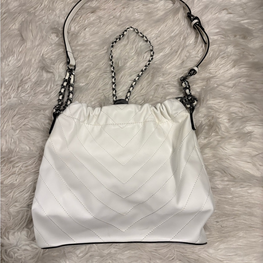 Aldo White Shoulder Bag with Chain Strap and Ruched Closure